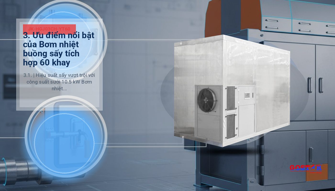 3. Ưu điểm nổi bật của Bơm nhiệt buồng sấy tích hợp 60 khay JK-HGJ03CH-YT60 3. Ưu điểm nổi bật của Bơm nhiệt buồng sấy tích hợp 60 khay JK-HGJ03CH-YT60